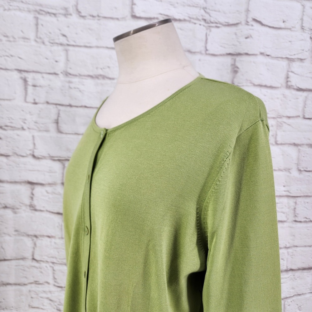 August Silk Slime Green Cardigan Professional Work Layering Stretch Office 1X - Picture 2 of 6